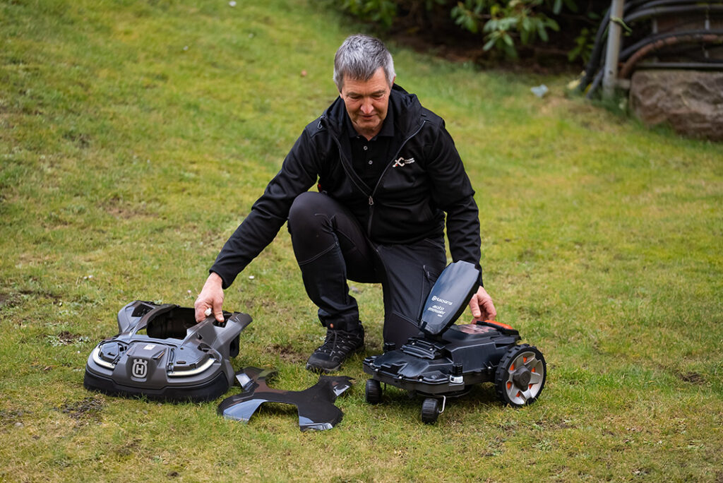 Kjell servar robotgräsklippare och trädgårdsmaskiner